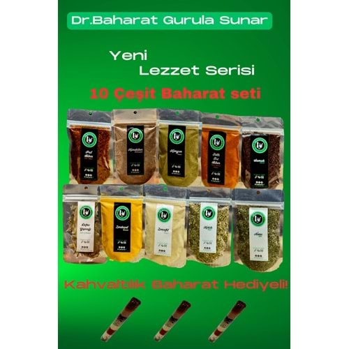 Baharat 10'lu set Mutfak Boy, Pulbiber,Karabiber,Kimyon,TatlıToz,Sumak,Susam,Zerdeçal,Kekik,Nane,